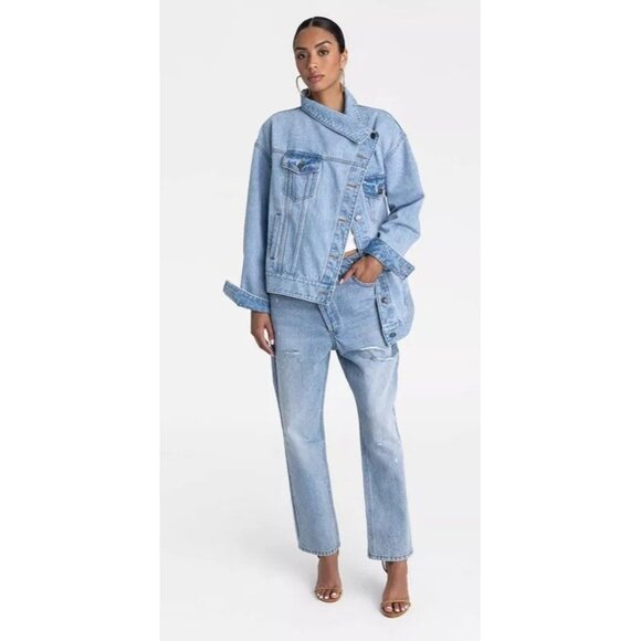 KBB by Kahlana The Denim Jacket Asymmetrical Button Line Light Blue - Size XL 16 - Picture 3 of 6